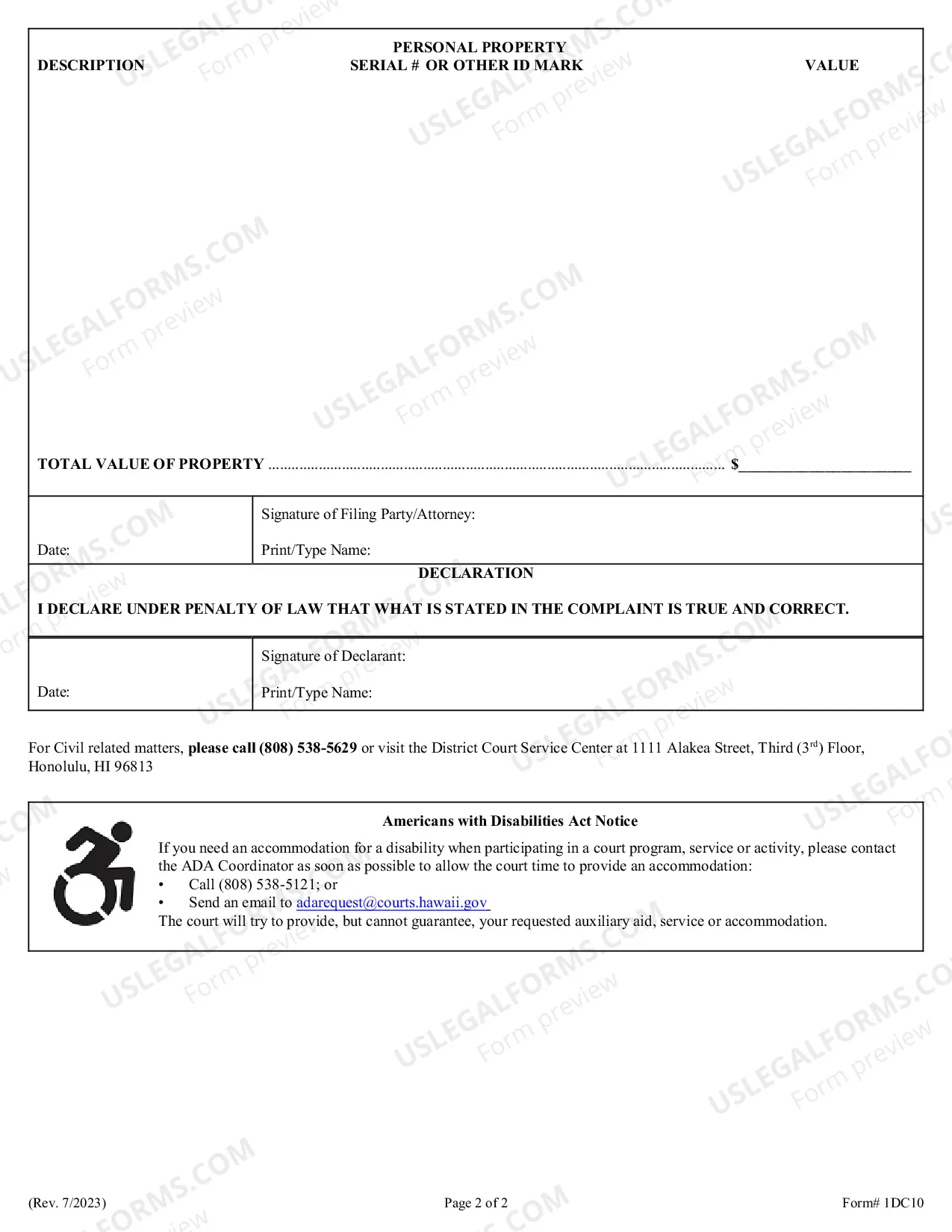 Preview Complaint (Replevin)