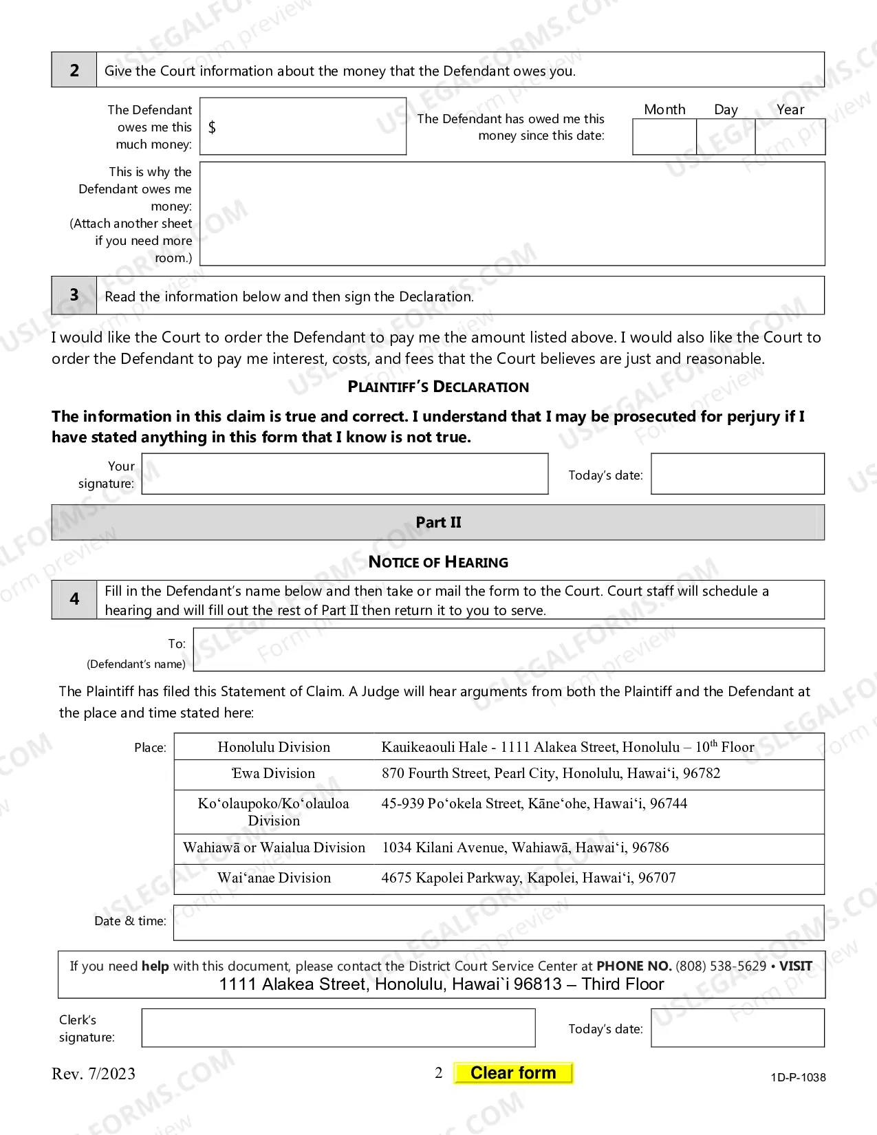 Preview Statement of Claim and Notice (General Form)