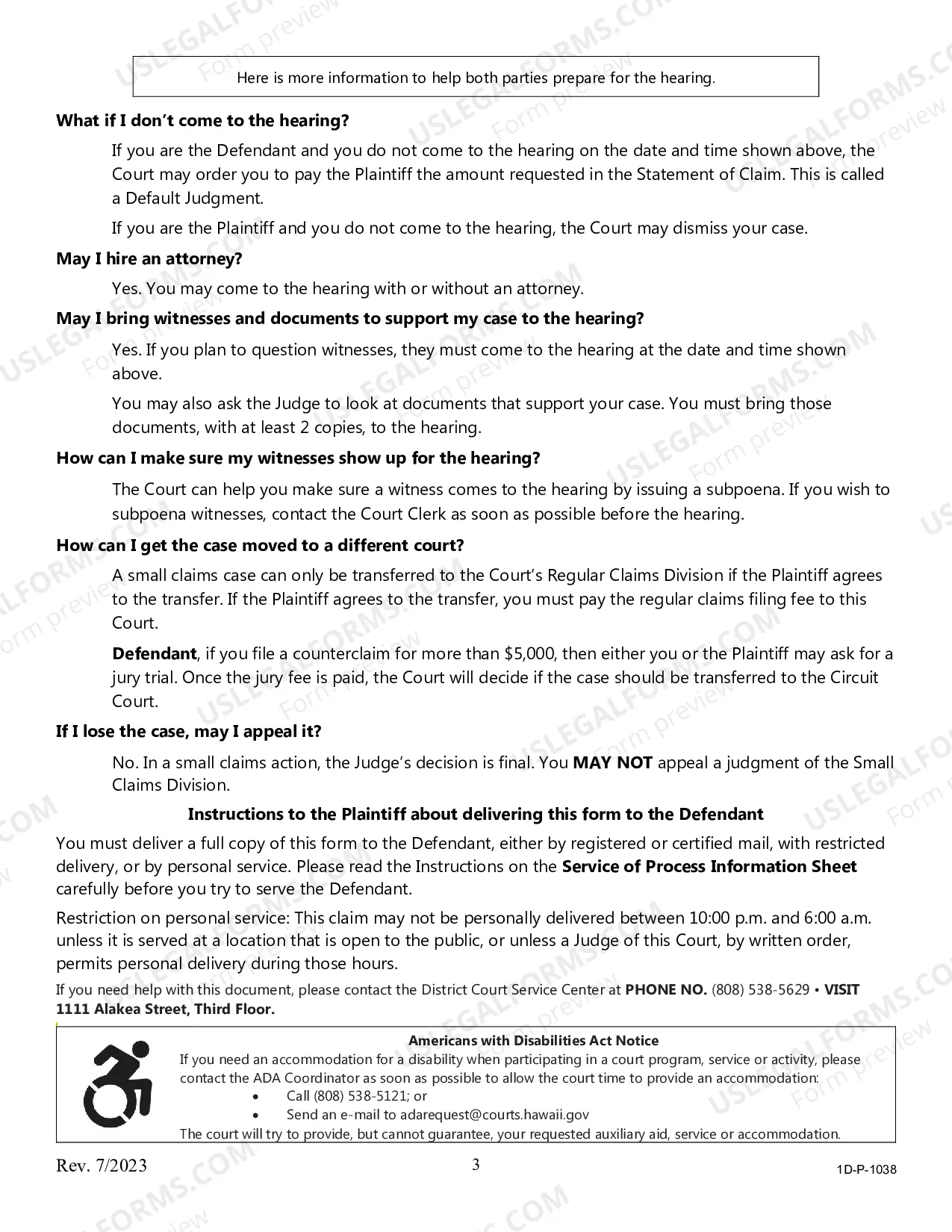 Preview Statement of Claim and Notice (General Form)