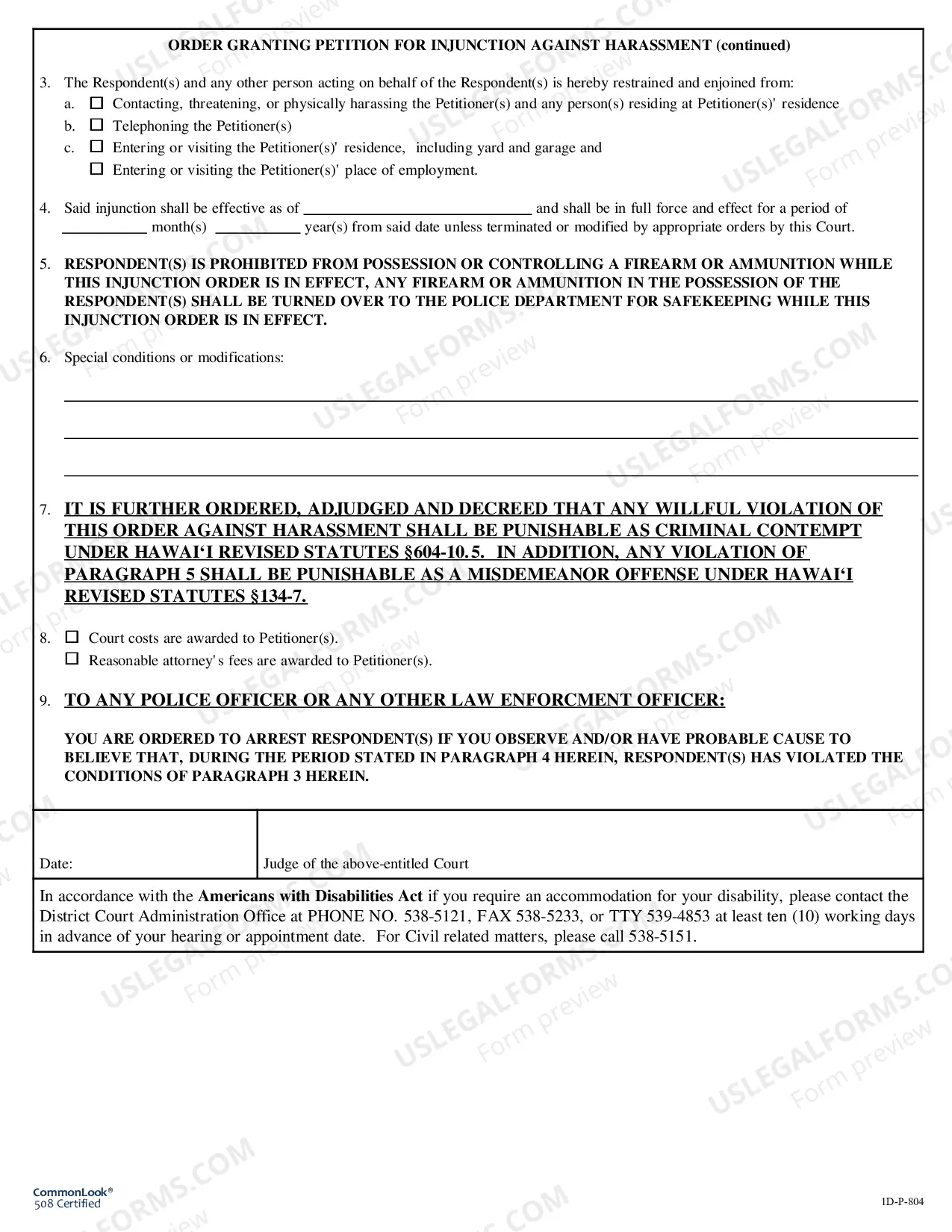 Preview Order Granting Petition For Injunction Against Harassment