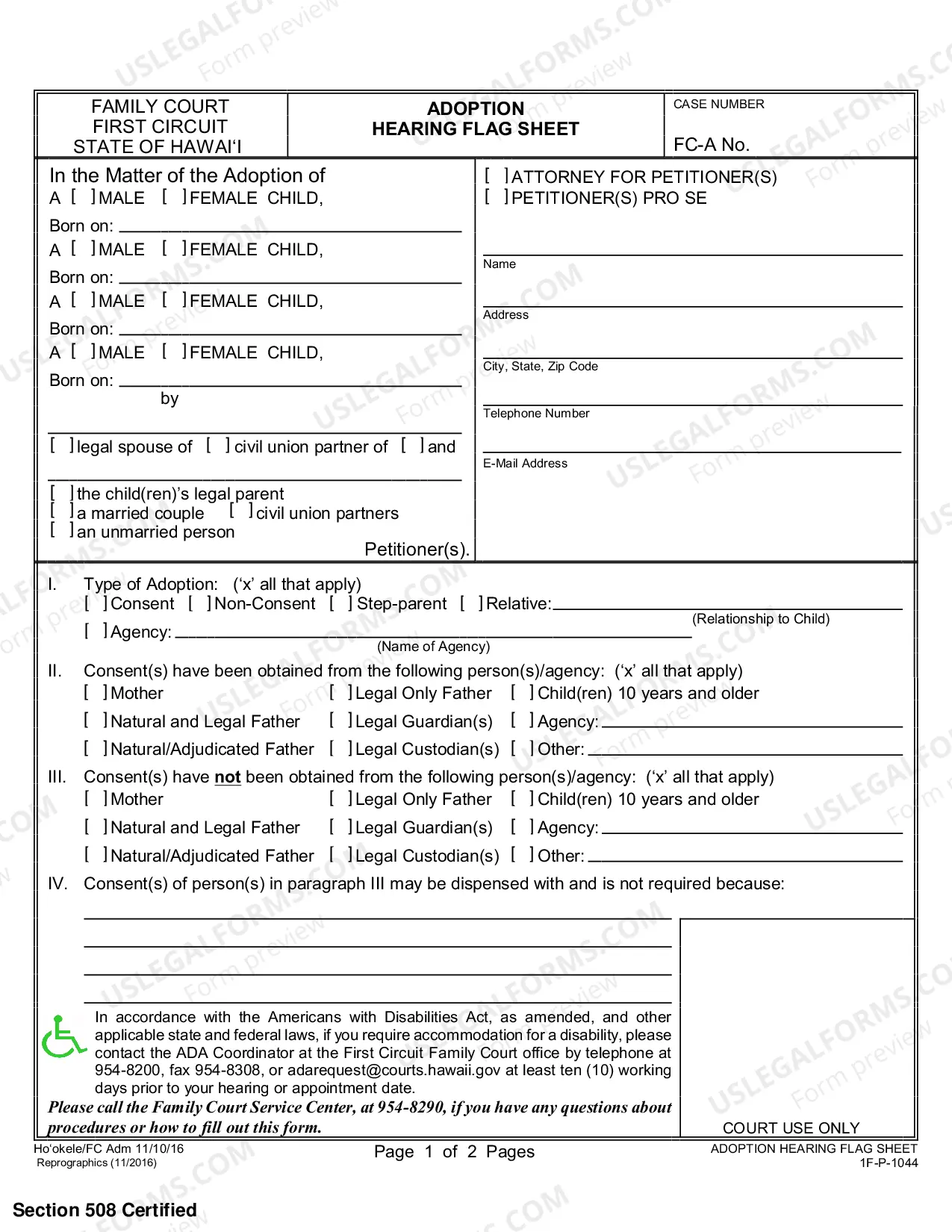 Preview Adoption Hearing Flag Sheet