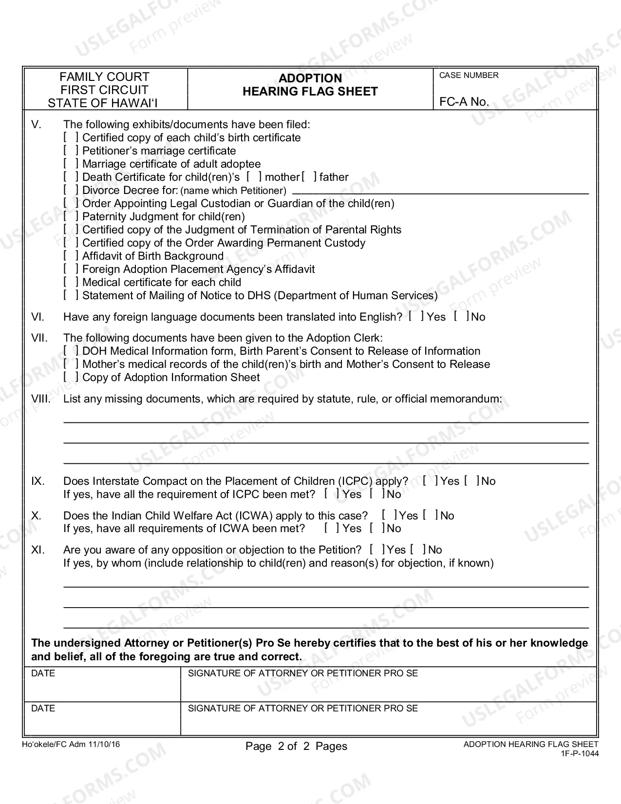 Preview Adoption Hearing Flag Sheet
