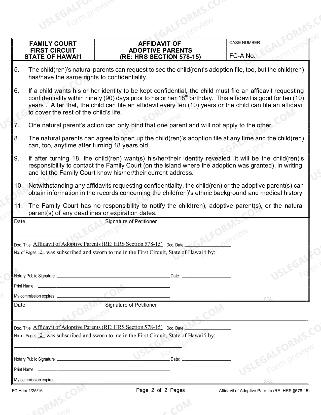 Preview Affidavit of Adoptive Parents