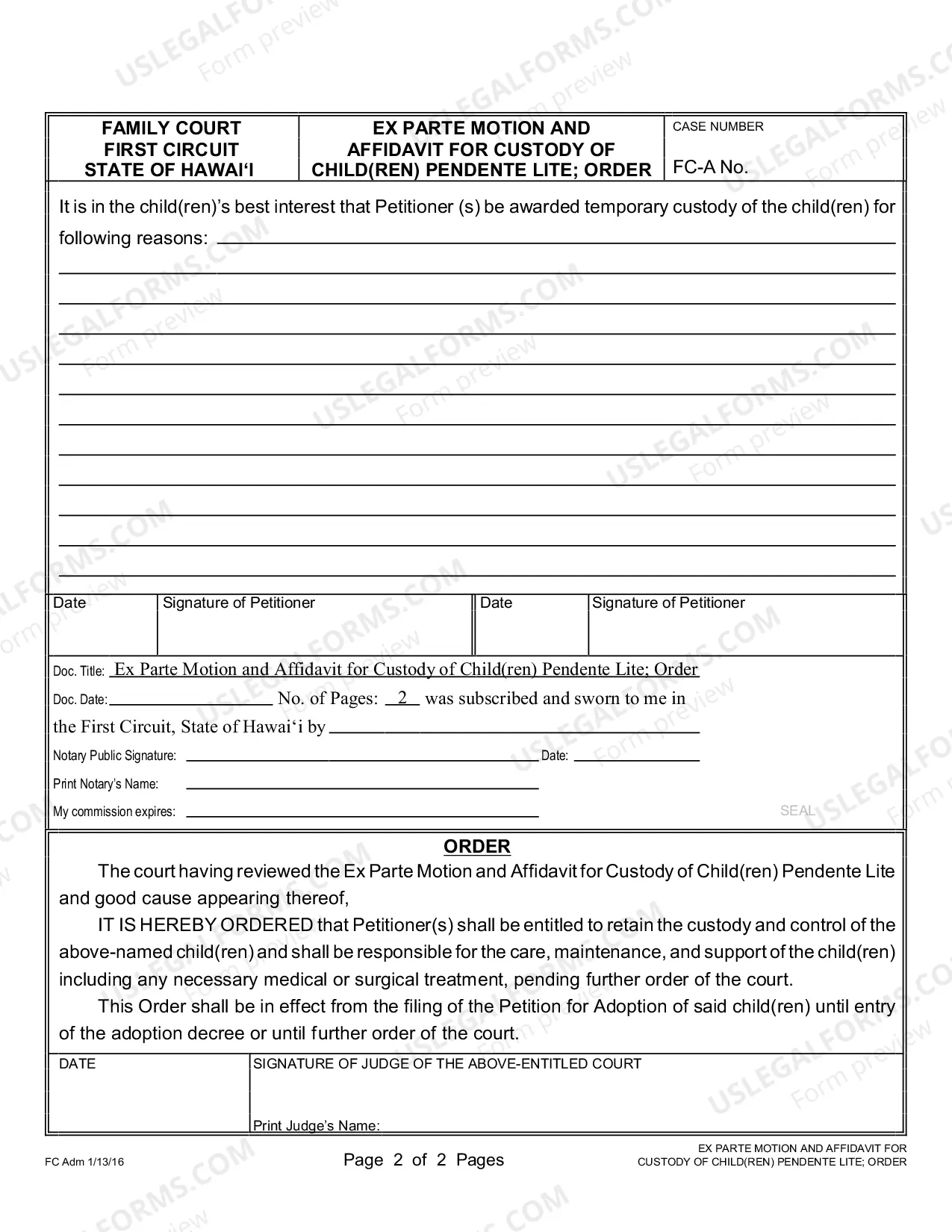 Preview Ex Parte Motion and Affidavit For Custody of Children