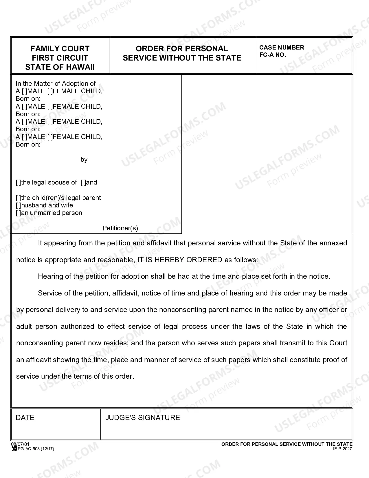 Preview Order For Personal Service Without The State