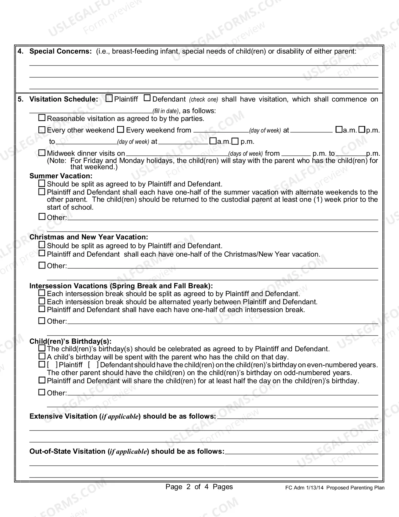 Preview Proposed Parenting Plan