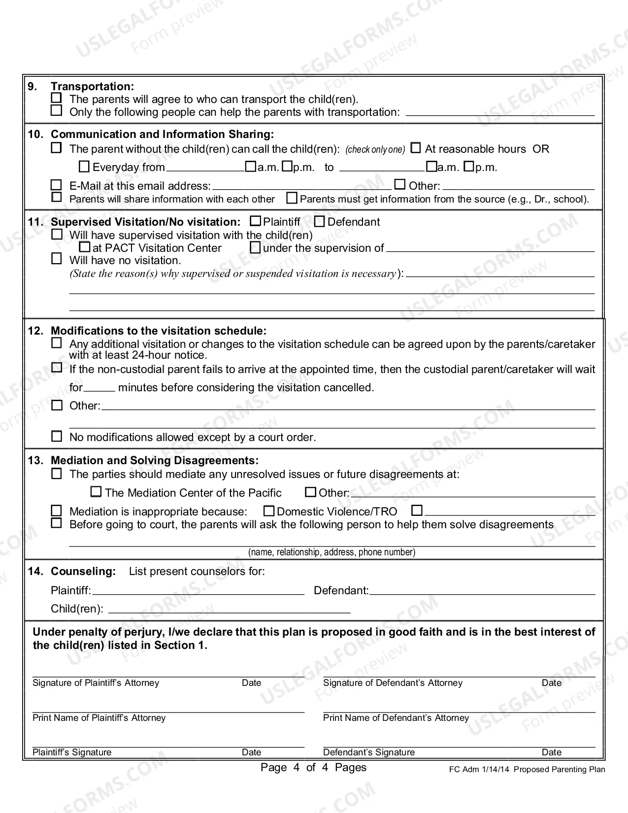 Preview Proposed Parenting Plan