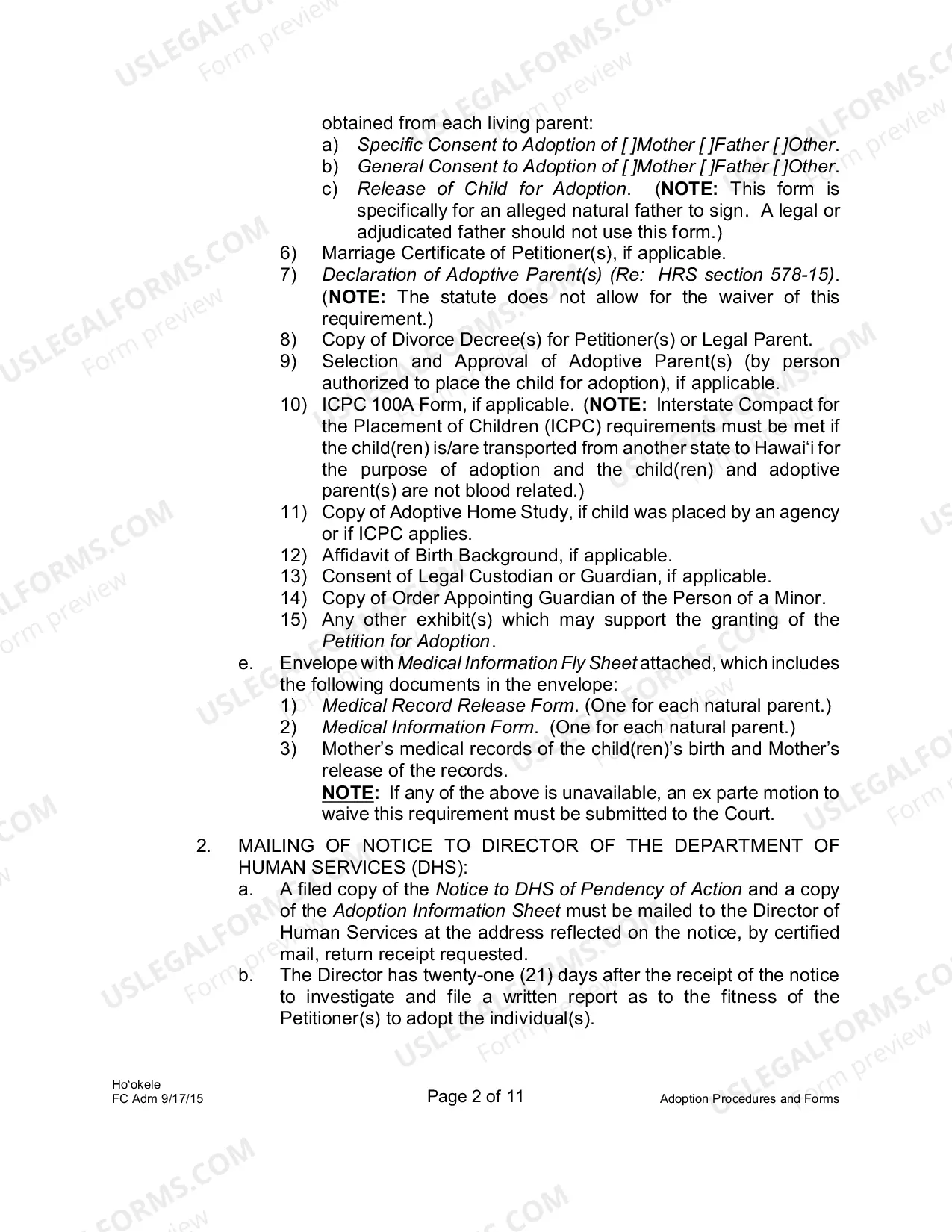 Preview Adoption Procedures and Forms Memo