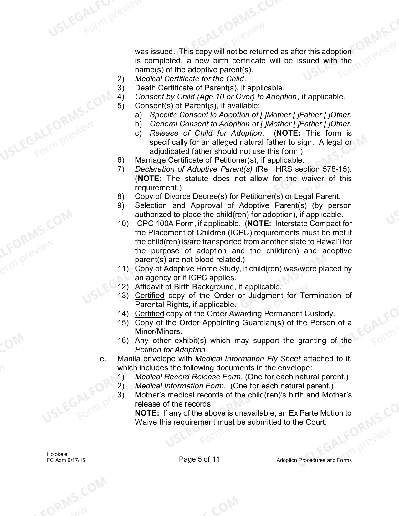Preview Adoption Procedures and Forms Memo