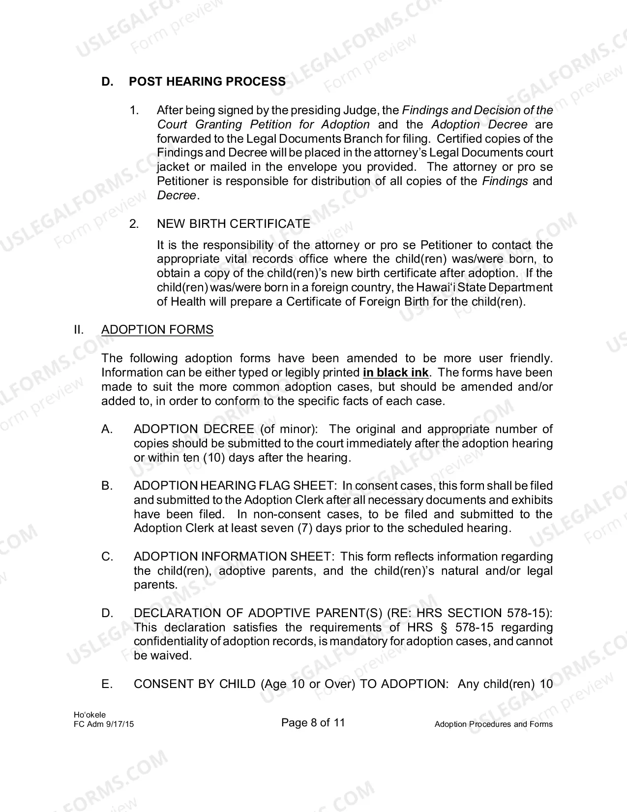 Preview Adoption Procedures and Forms Memo