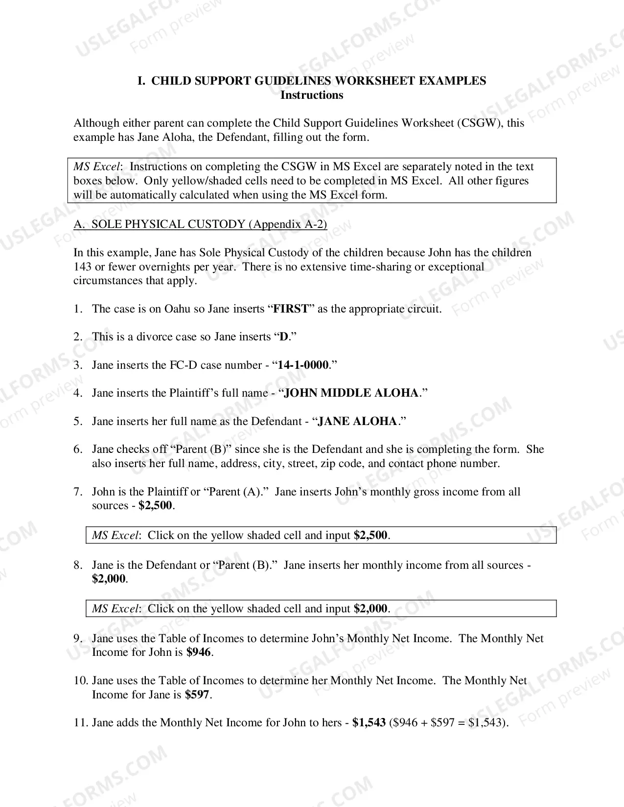 Preview Child Support Guidelines Worksheet