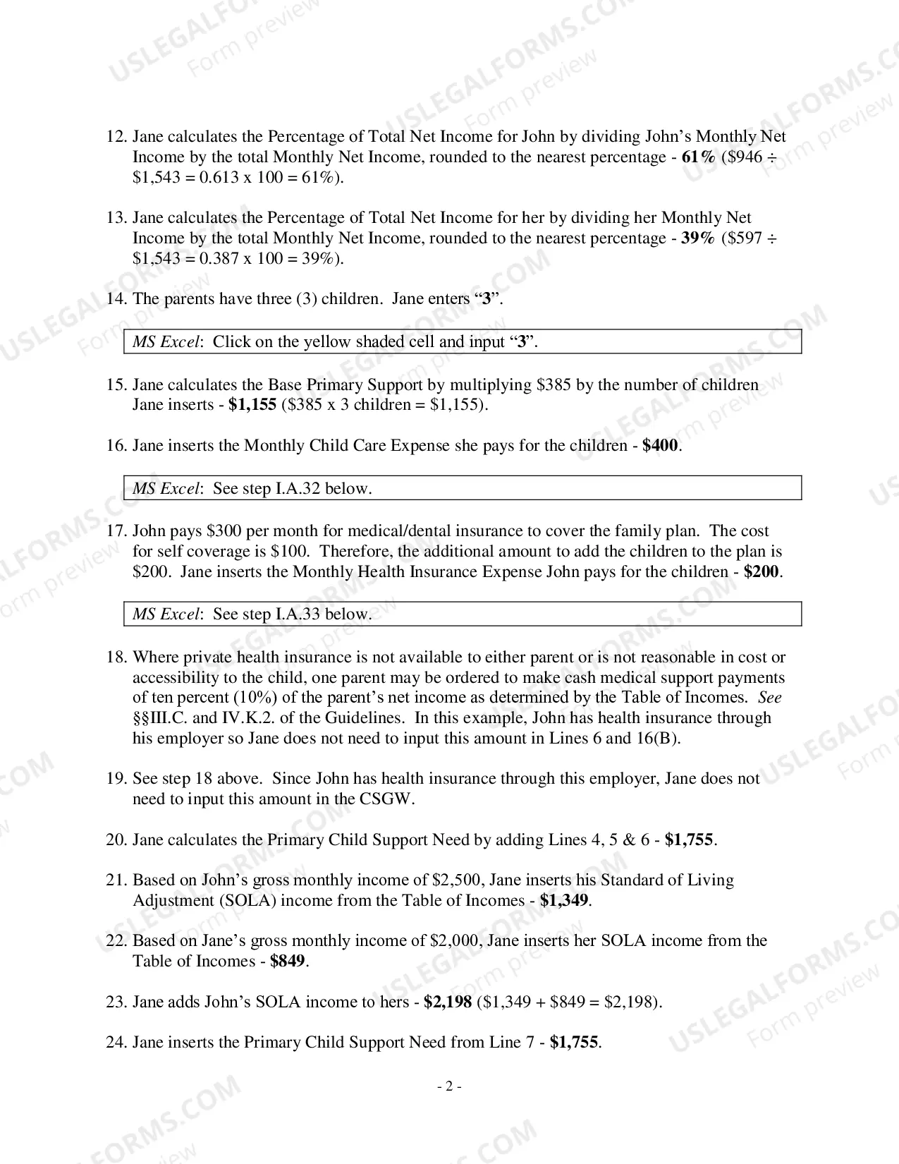 Preview Child Support Guidelines Worksheet