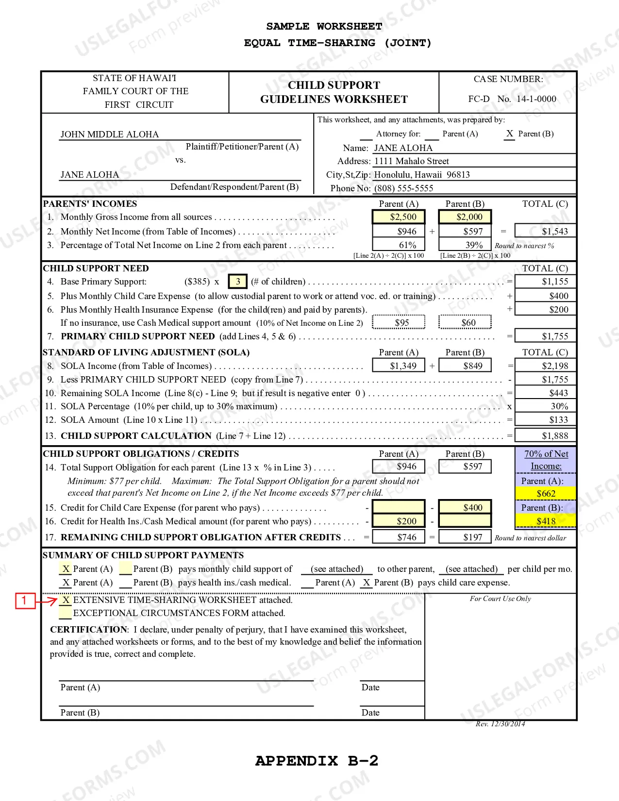 Preview Extensive Time-Sharing Worksheet (Attachment To Child Support Guidelines Worksheet)
