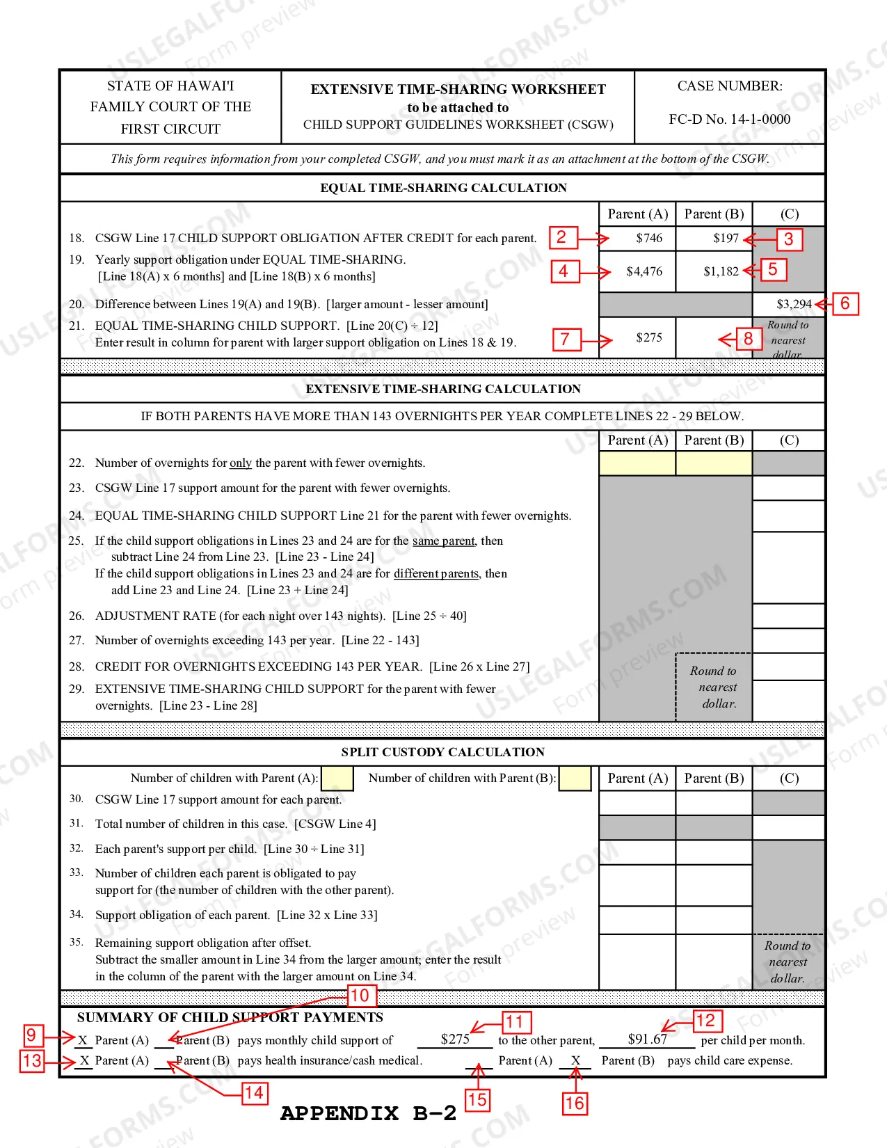 Preview Extensive Time-Sharing Worksheet (Attachment To Child Support Guidelines Worksheet)