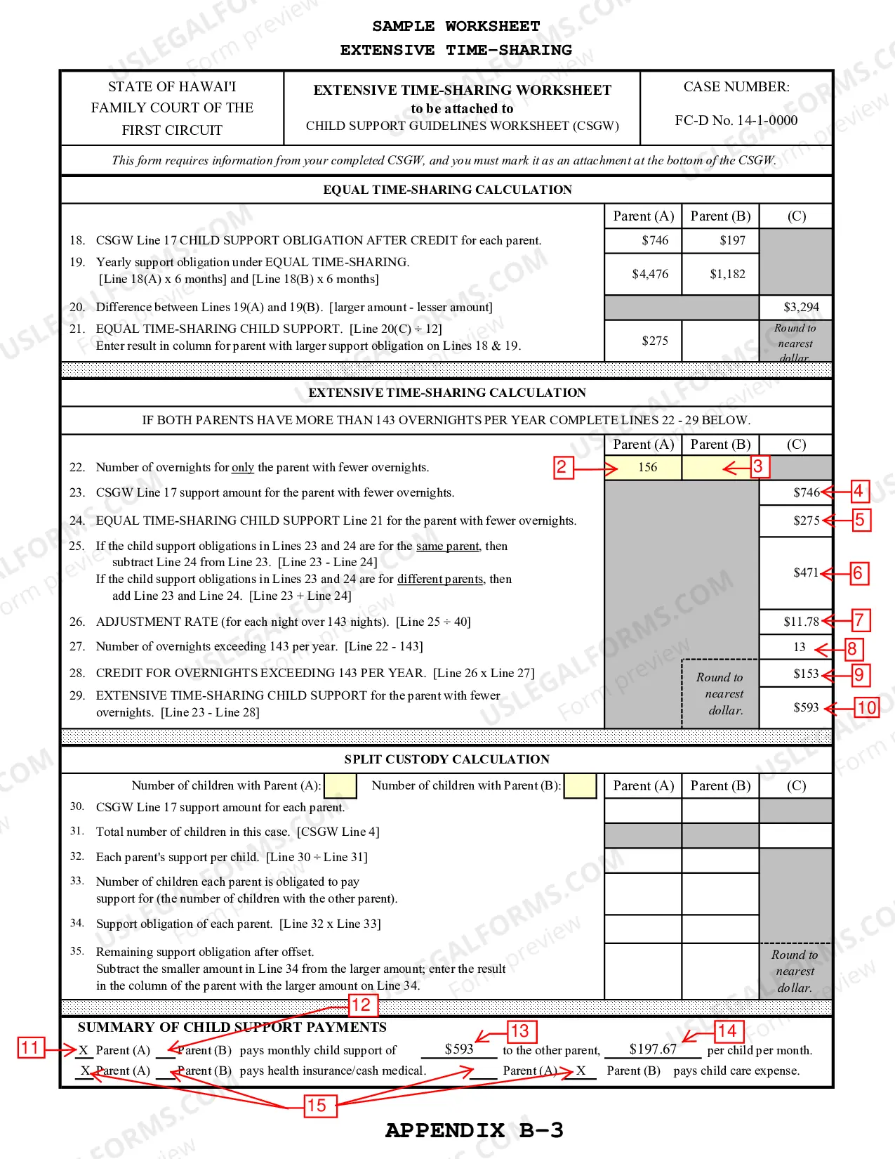 Preview Extensive Time-Sharing Worksheet (Attachment To Child Support Guidelines Worksheet)