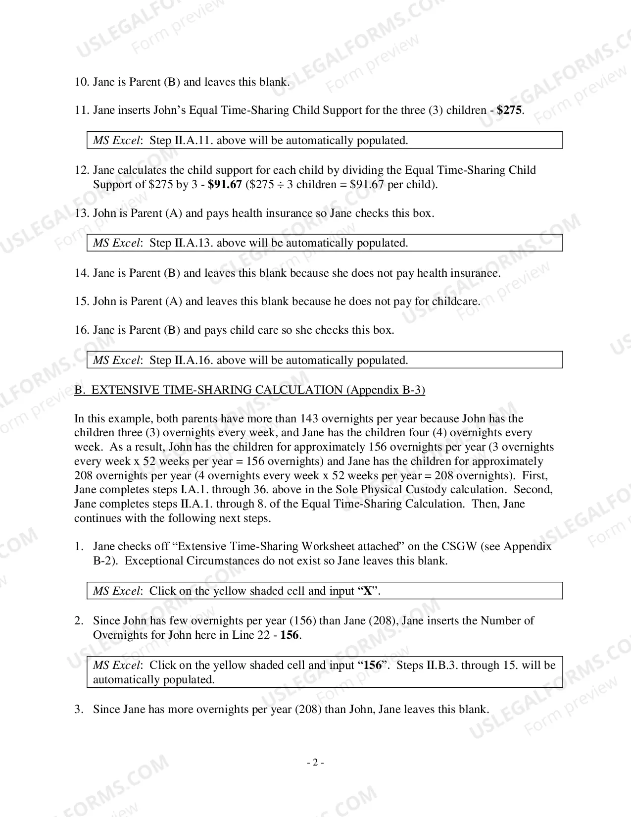 Preview Extensive Time-Sharing Worksheet (Attachment To Child Support Guidelines Worksheet)