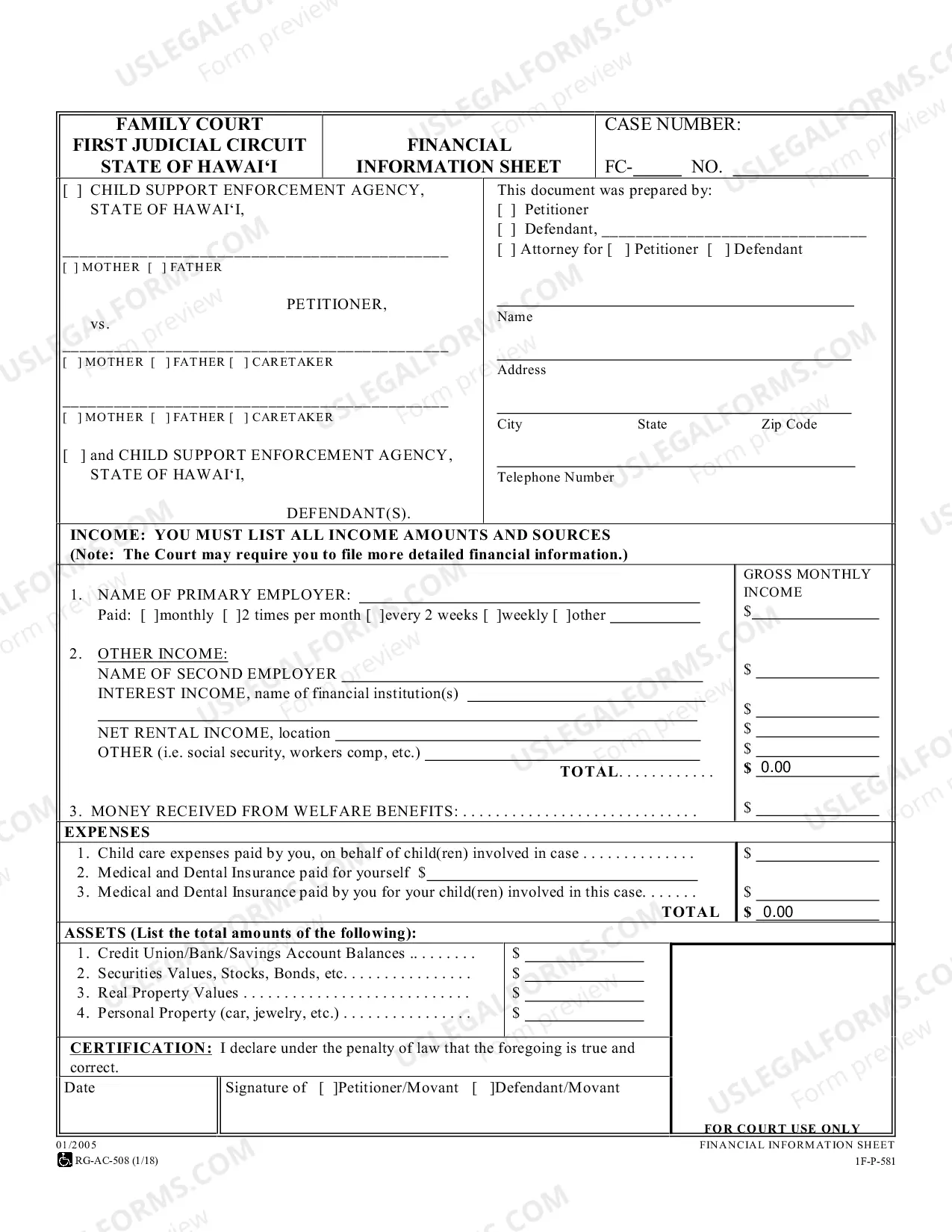 Preview Financial Information Sheet