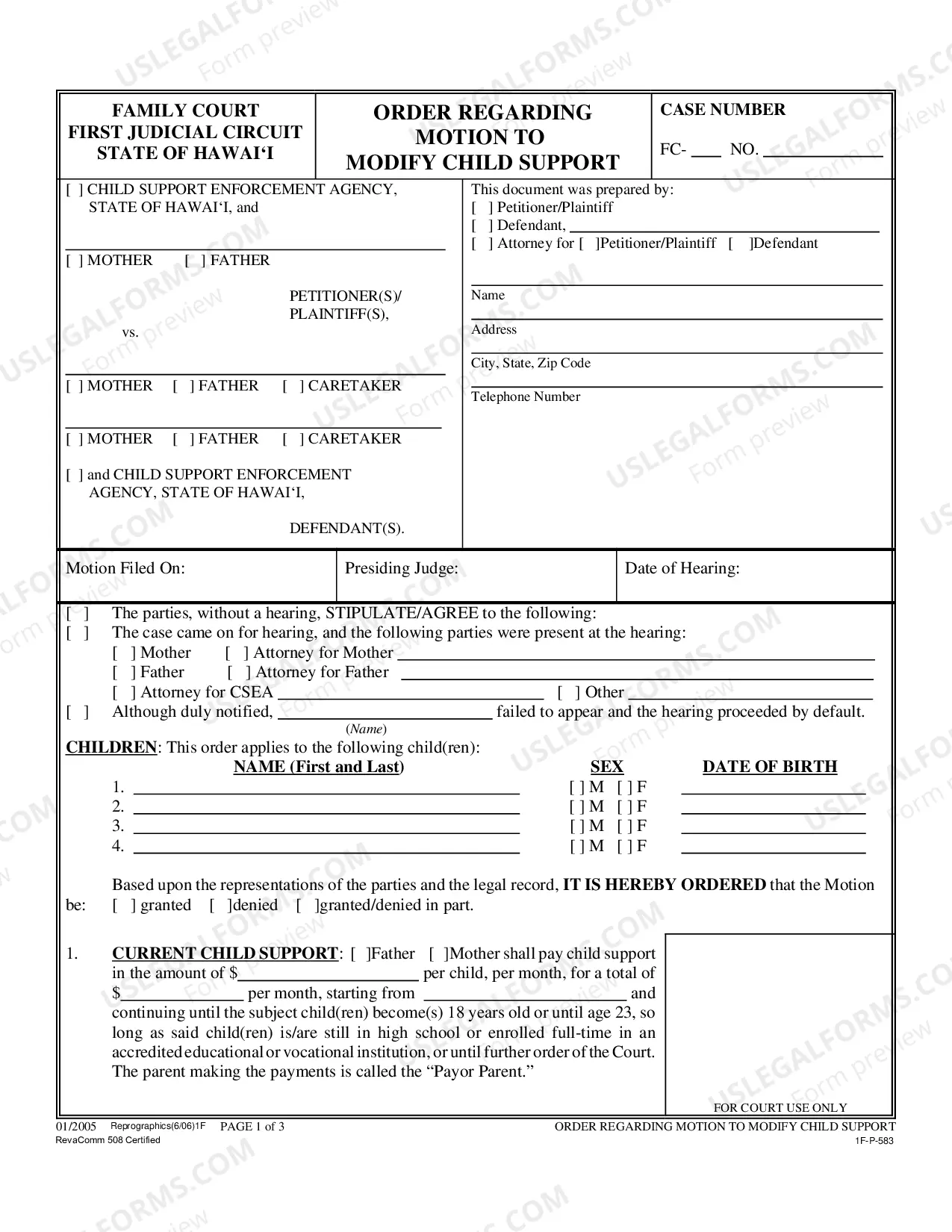 Preview Order Regarding Motion To Modify Child Support
