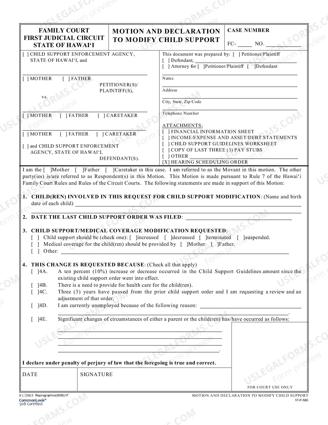 Preview Motion and Declaration to Modify Child Support
