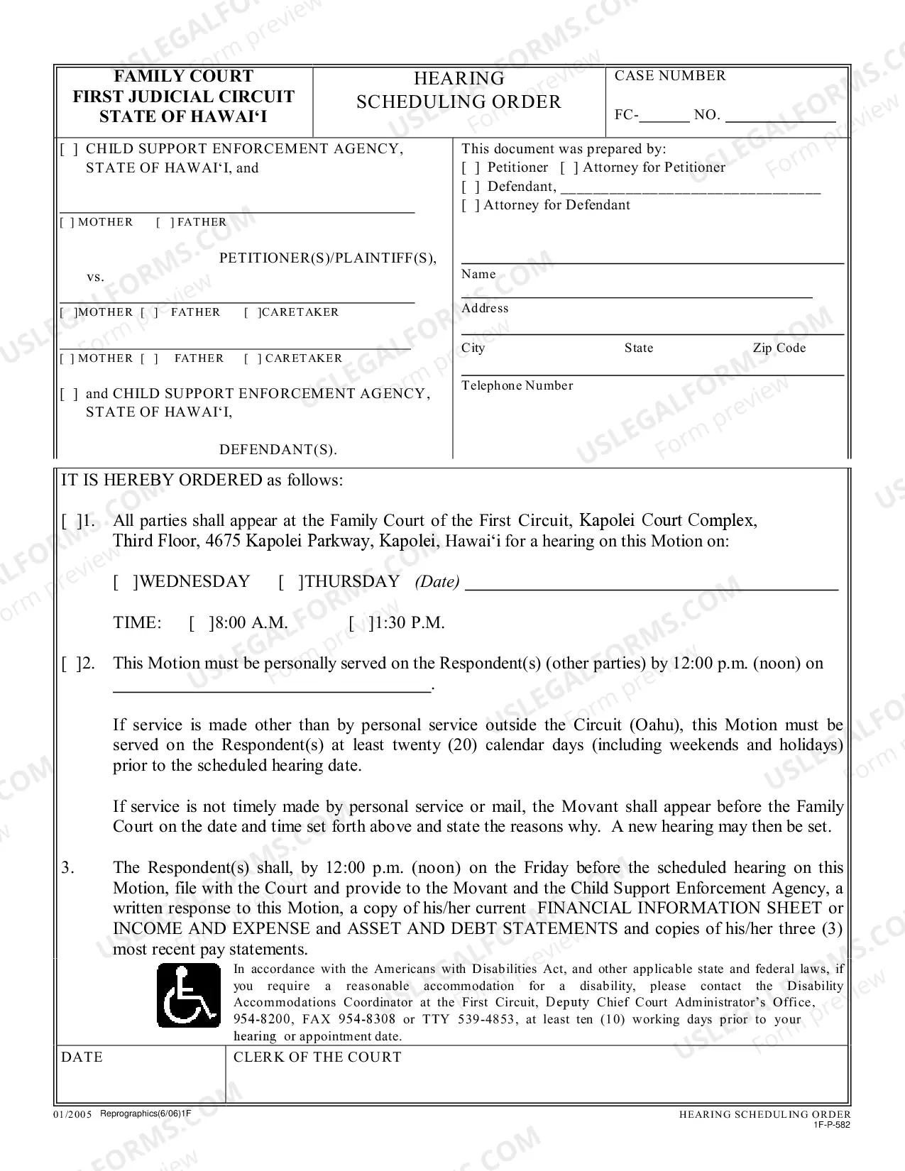 Preview Hearing Scheduling Order