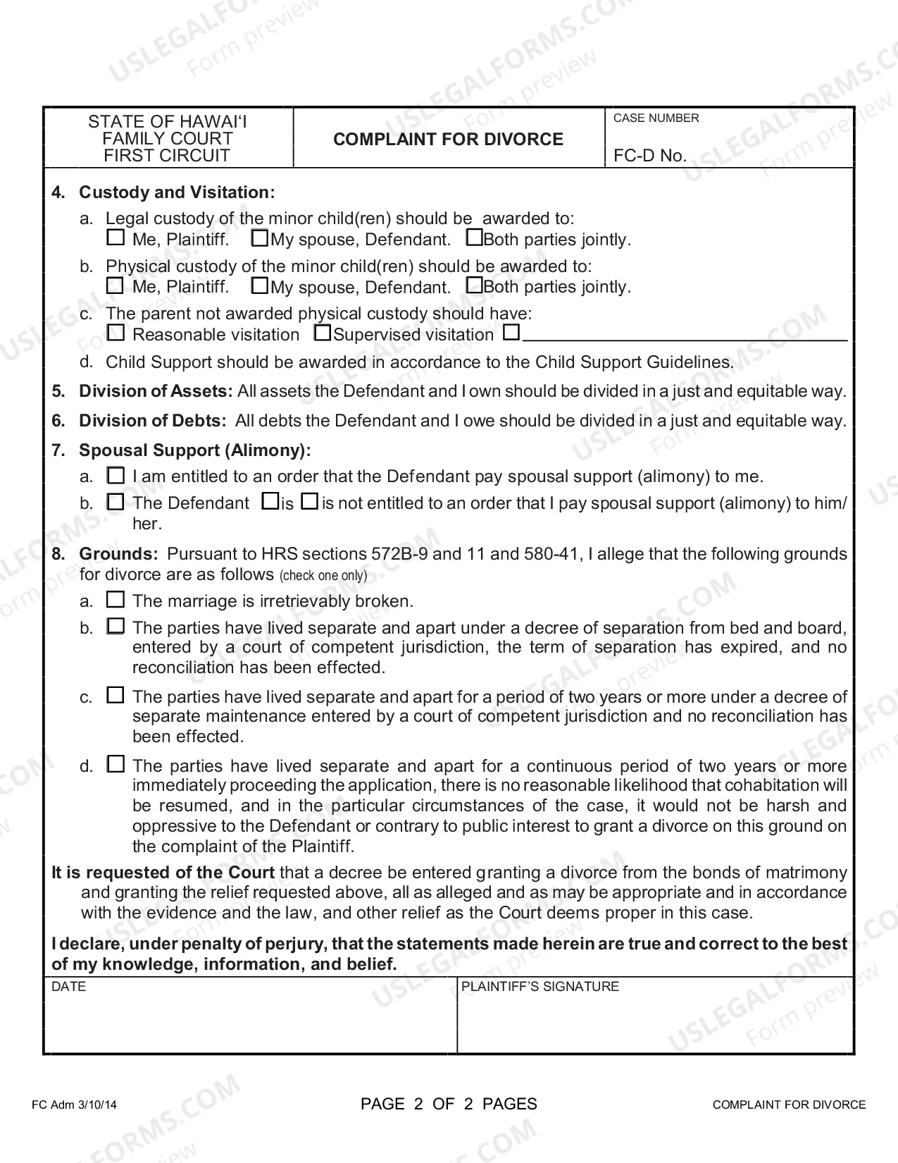 Preview Complaint For Divorce