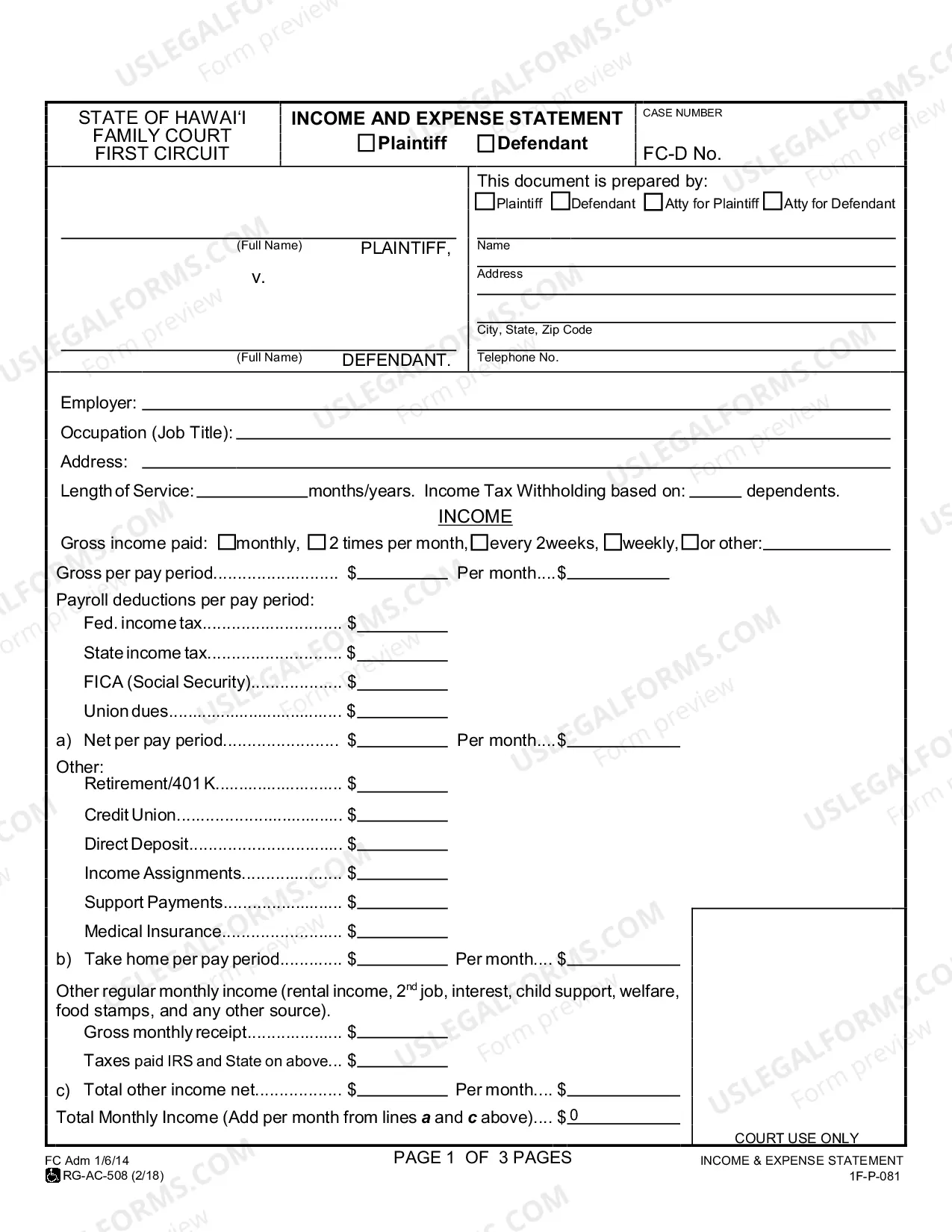 Preview Income and Expense Statement
