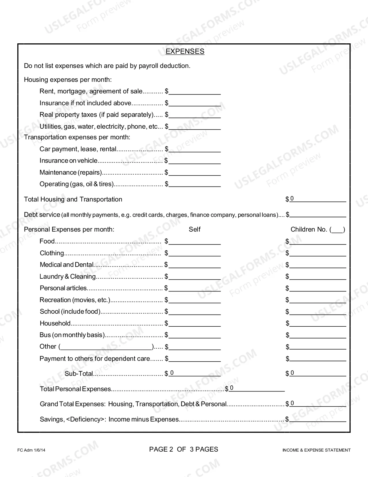 Preview Income and Expense Statement