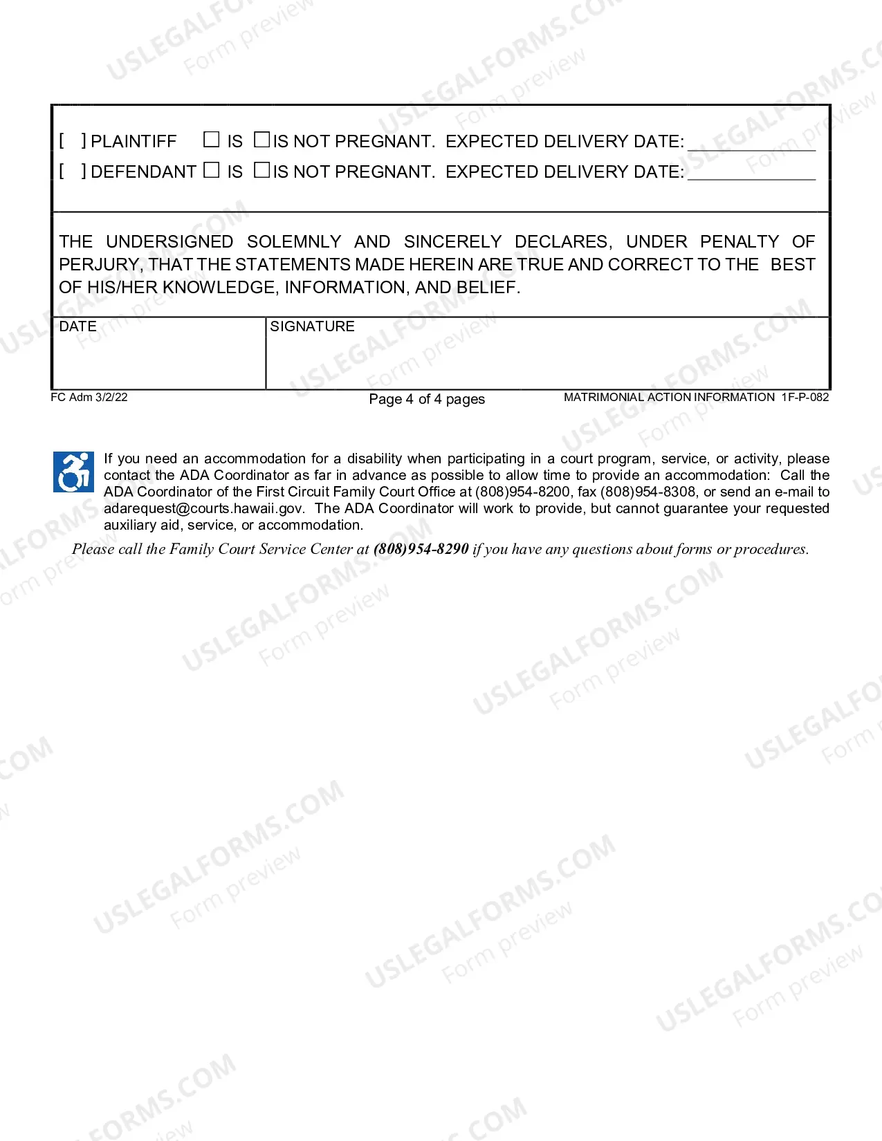 Preview Matrimonial Action Information