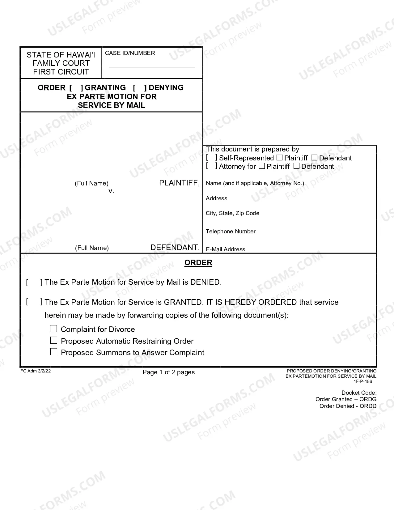 Preview Motion For Service By Mail and Declaration - Order For Service By Mail