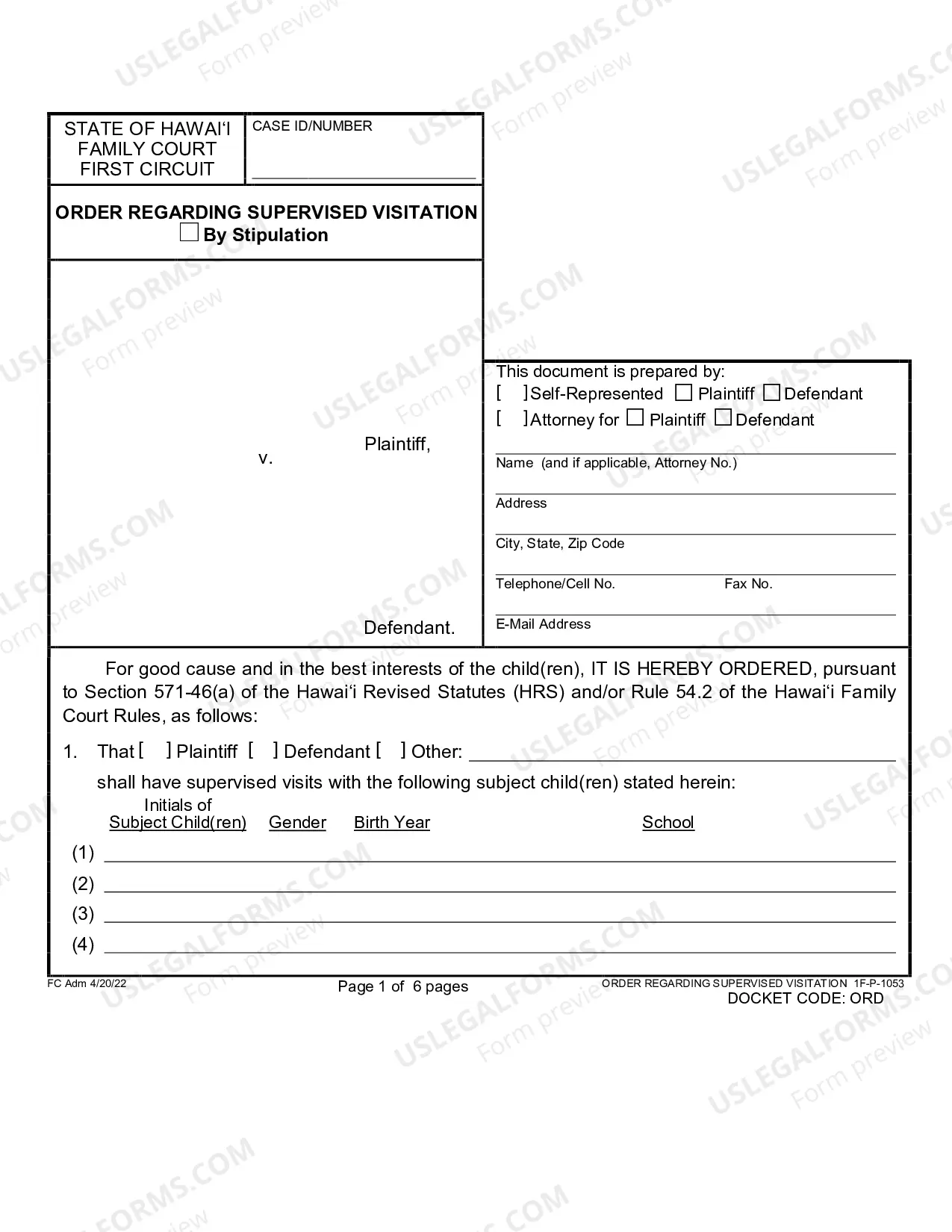 Preview Order Regarding Supervised Visitation