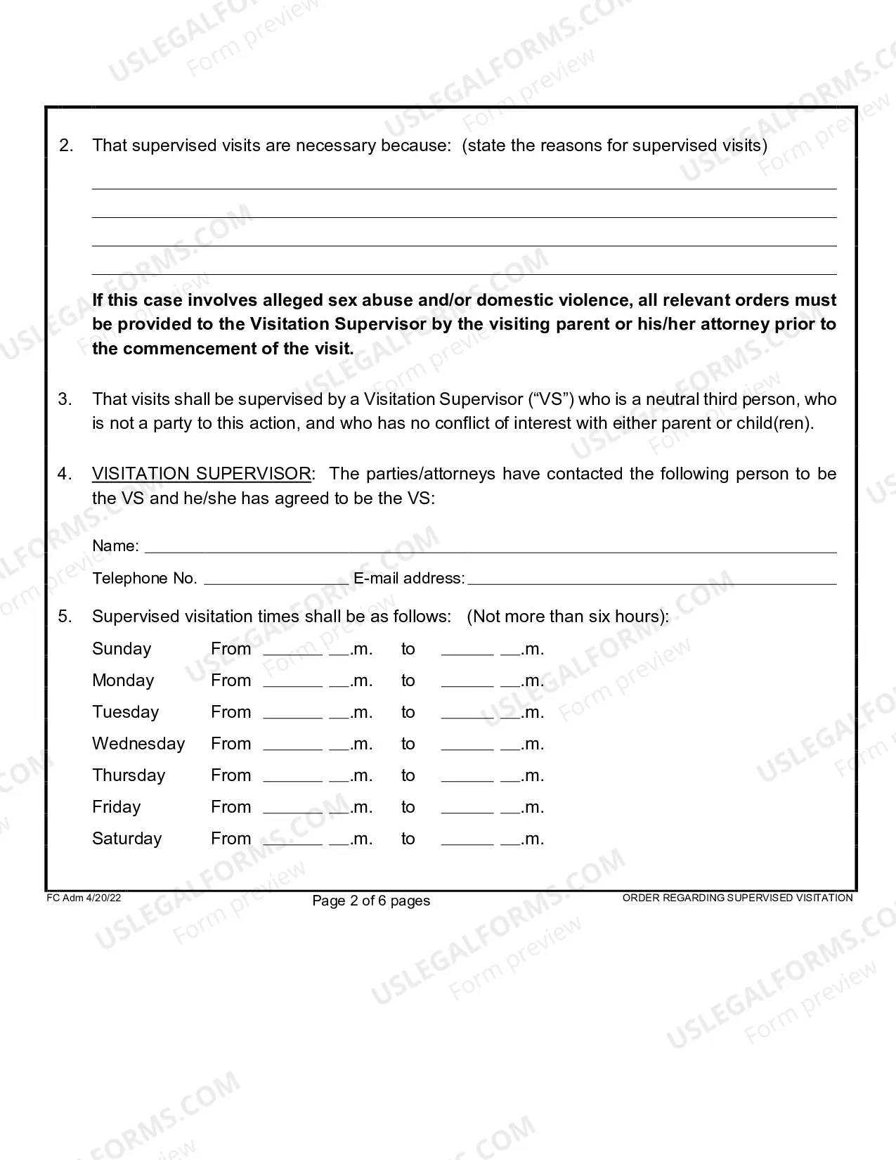 Preview Order Regarding Supervised Visitation