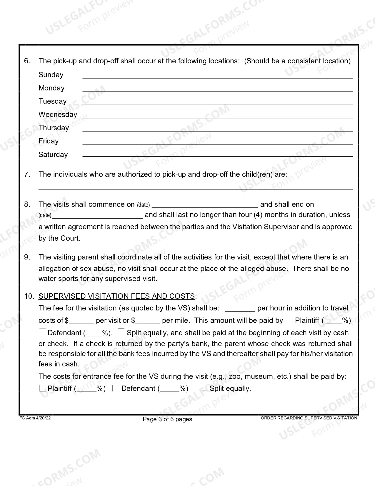 Preview Order Regarding Supervised Visitation