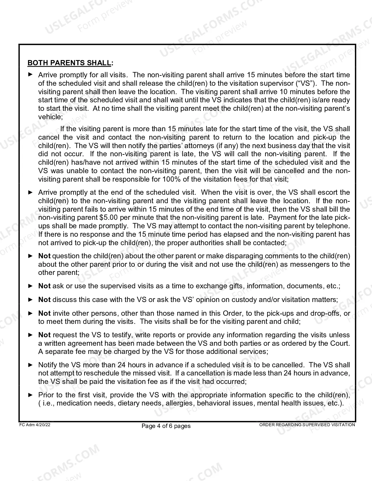 Preview Order Regarding Supervised Visitation