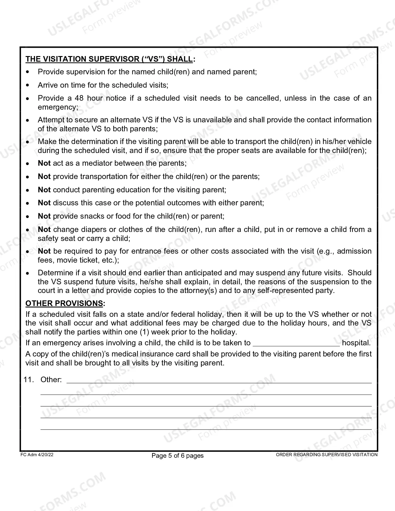 Preview Order Regarding Supervised Visitation