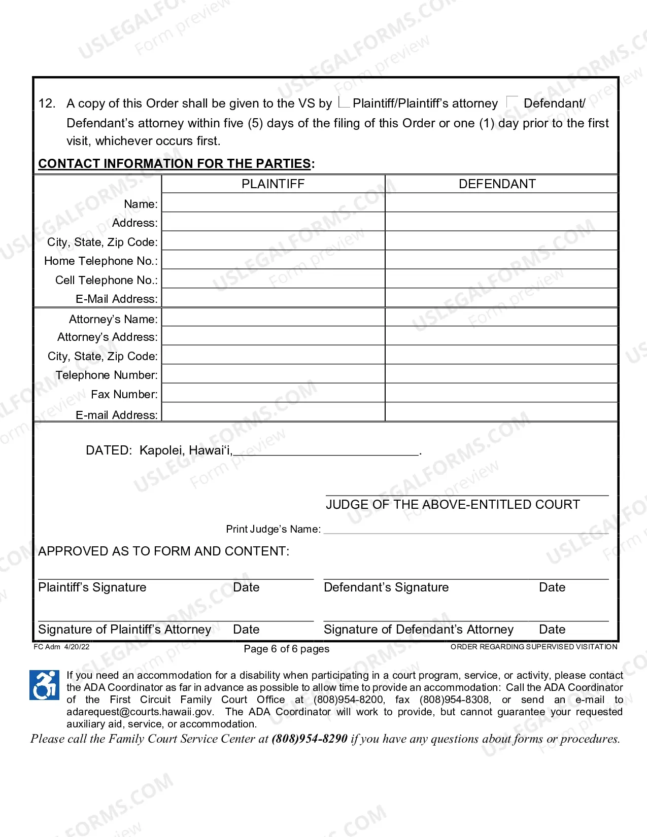 Preview Order Regarding Supervised Visitation
