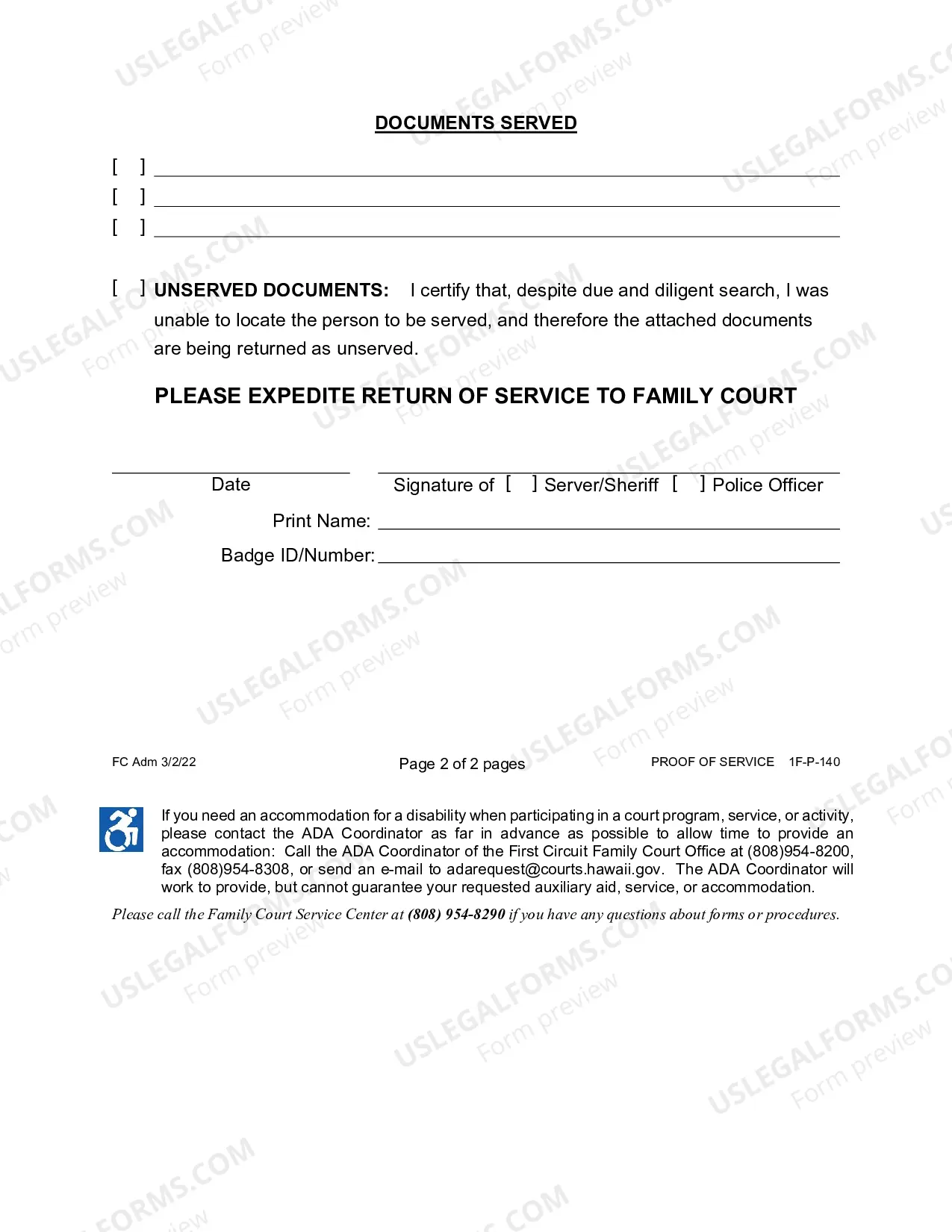 Preview Proof of Service (Divorce)
