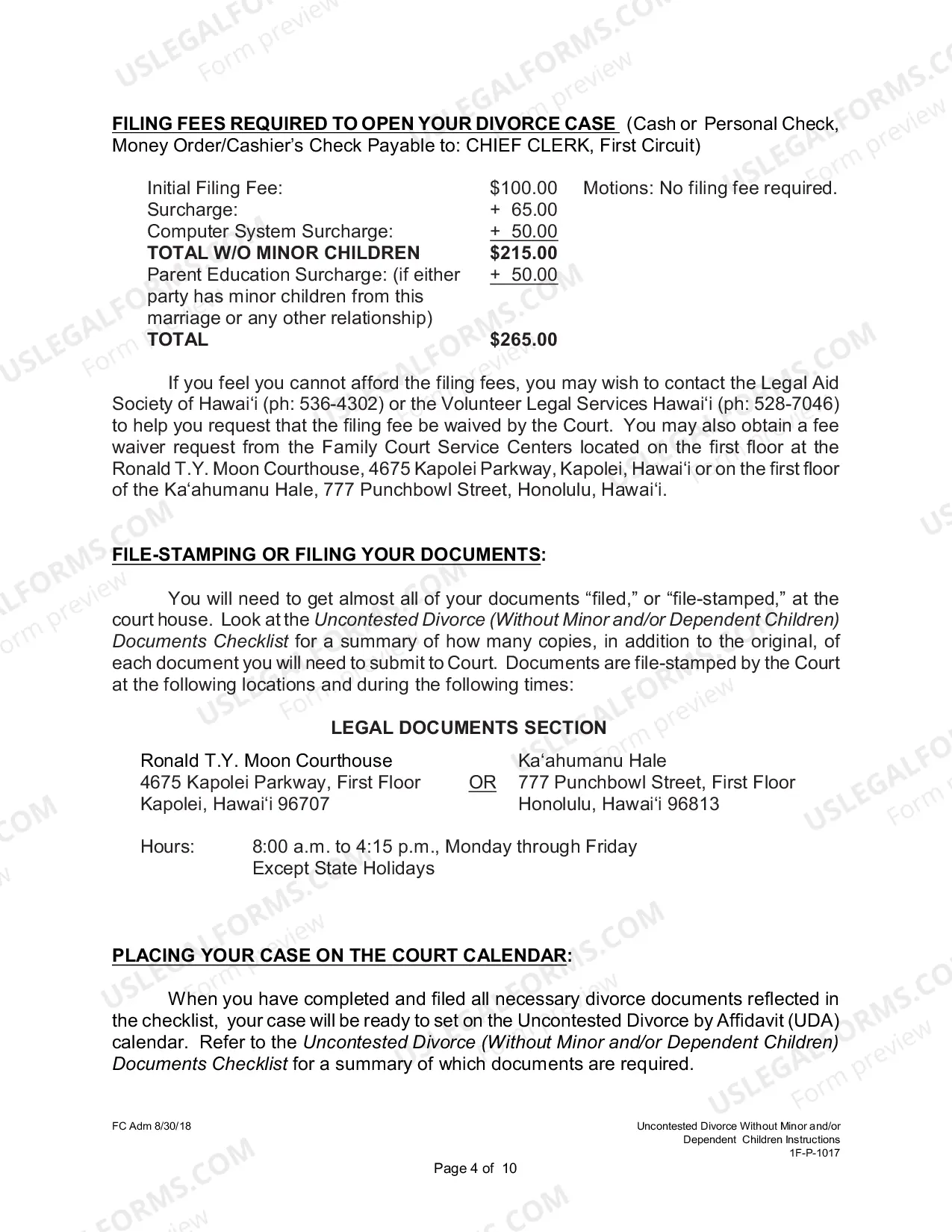 Preview Uncontested Divorce Without Children Instructions