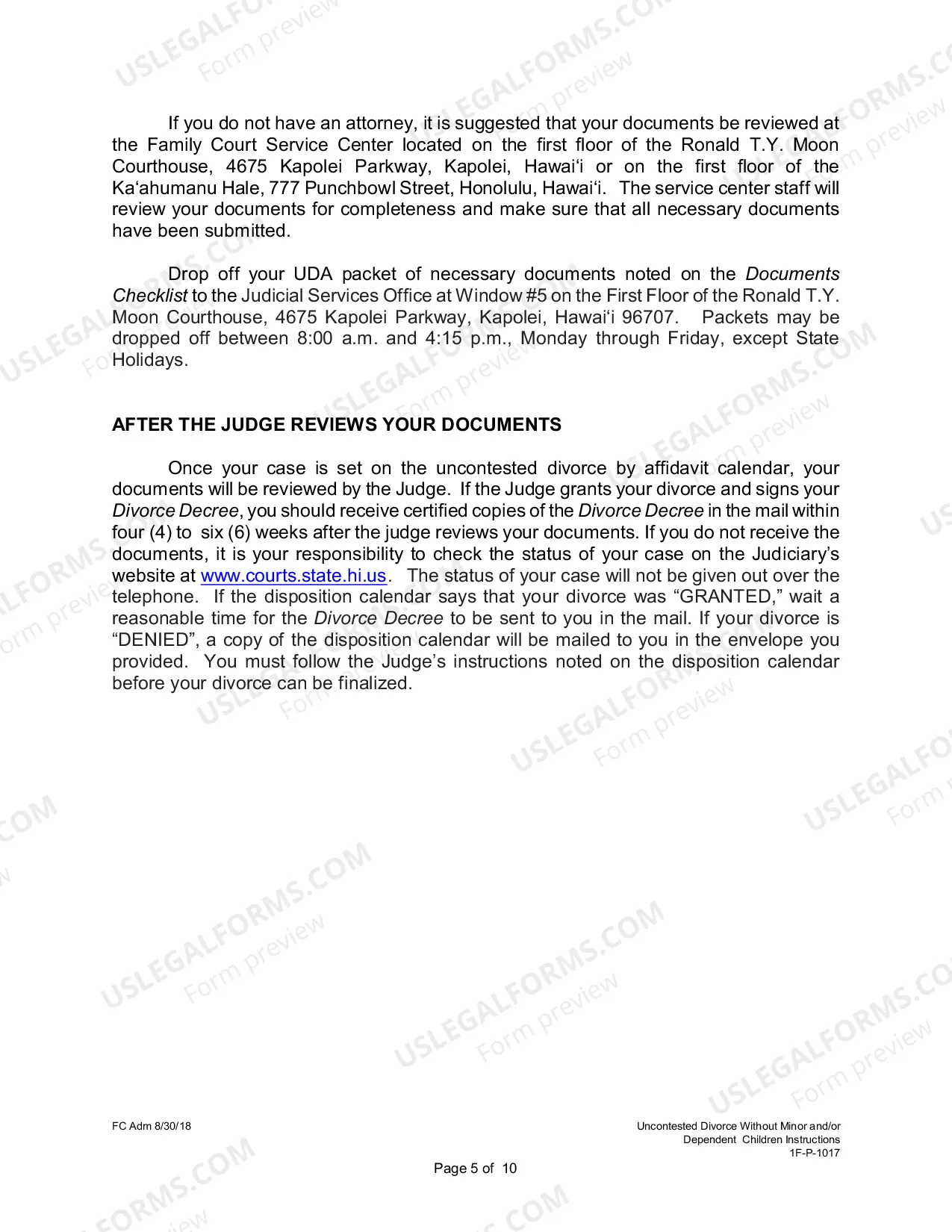 Preview Uncontested Divorce Without Children Instructions