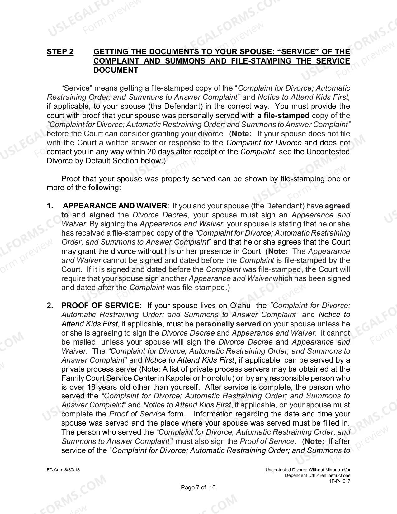 Preview Uncontested Divorce Without Children Instructions