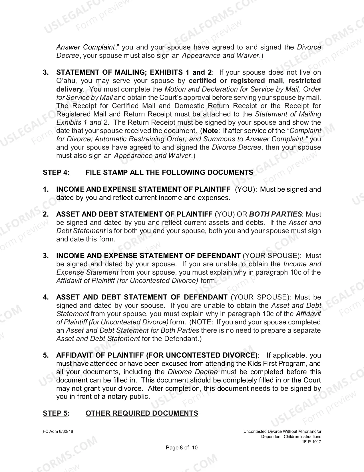 Preview Uncontested Divorce Without Children Instructions