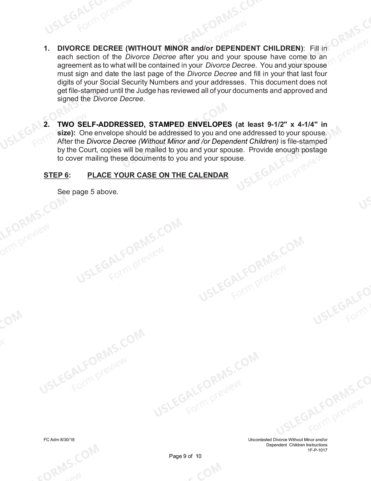 Preview Uncontested Divorce Without Children Instructions
