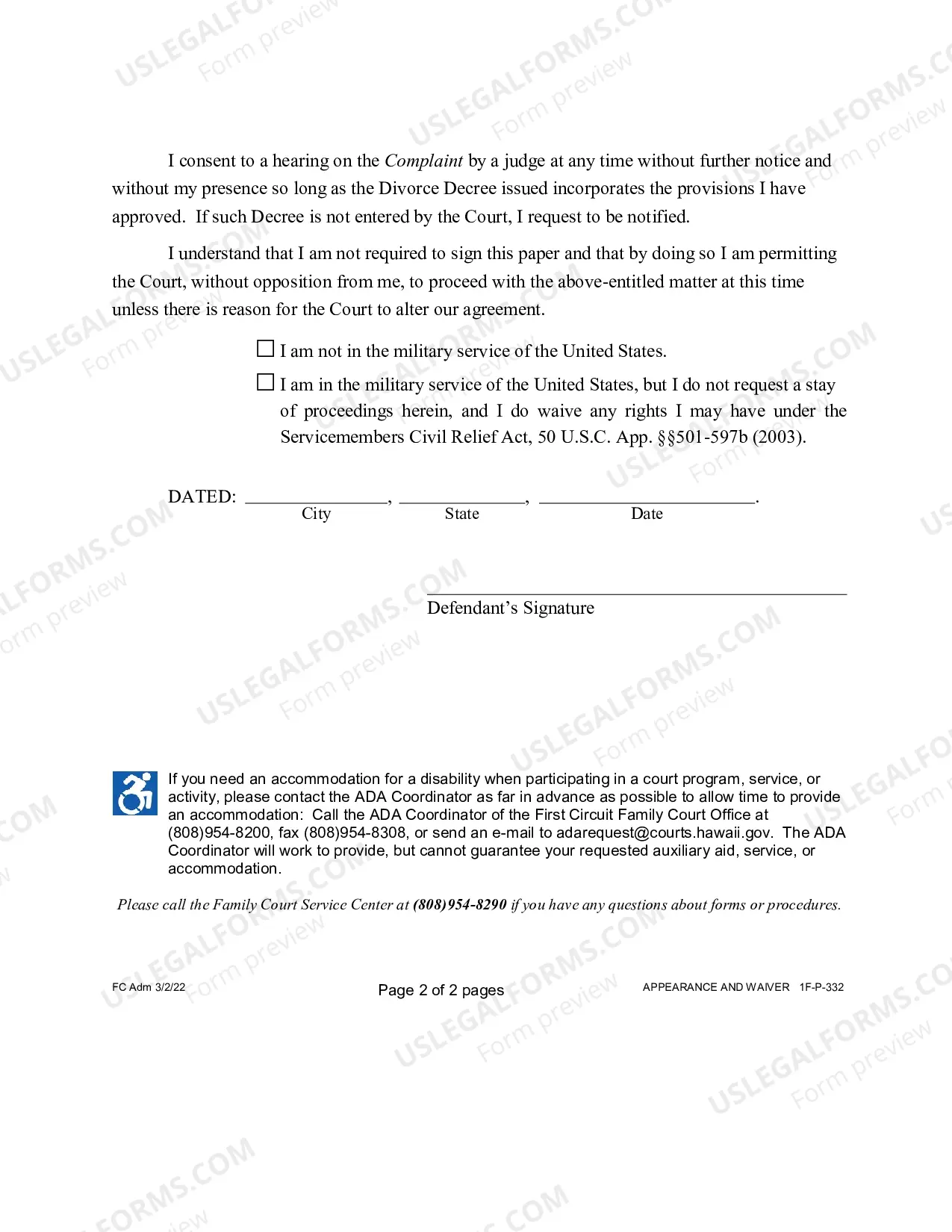Preview Appearance and Waiver (Form Only)