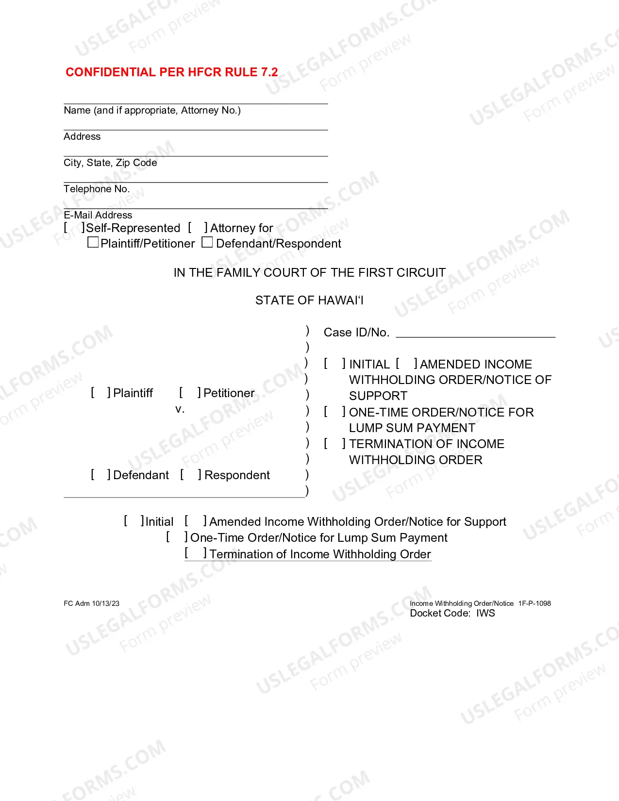 Preview Order/Notice To Withhold Income for Support - Form Only