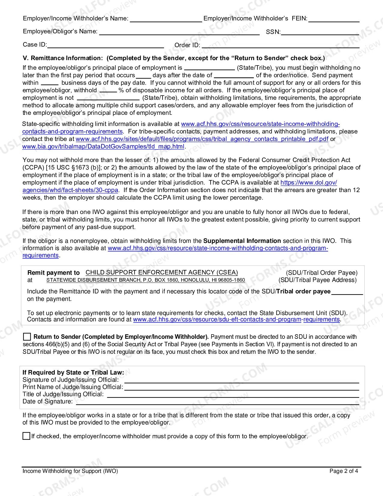 Preview Order/Notice To Withhold Income for Support - Form Only