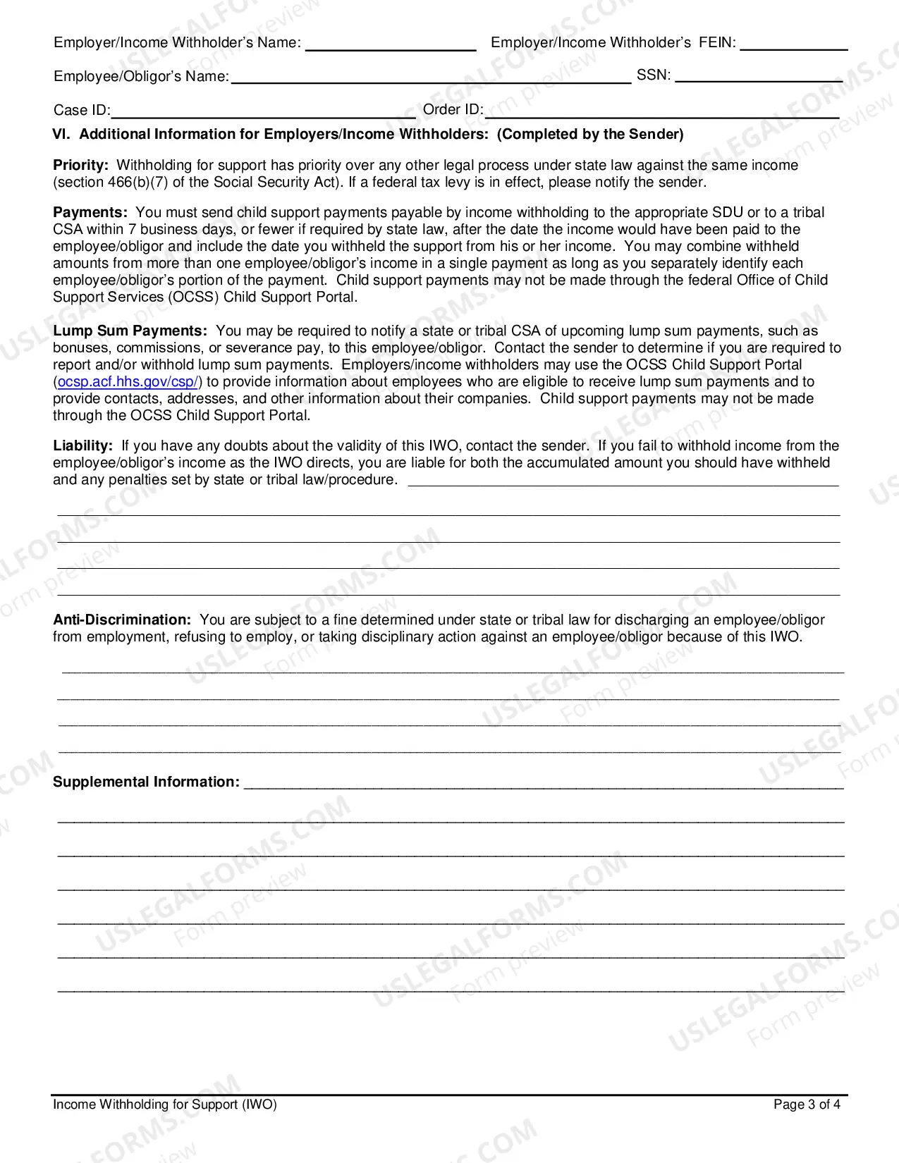 Preview Order/Notice To Withhold Income for Support - Form Only