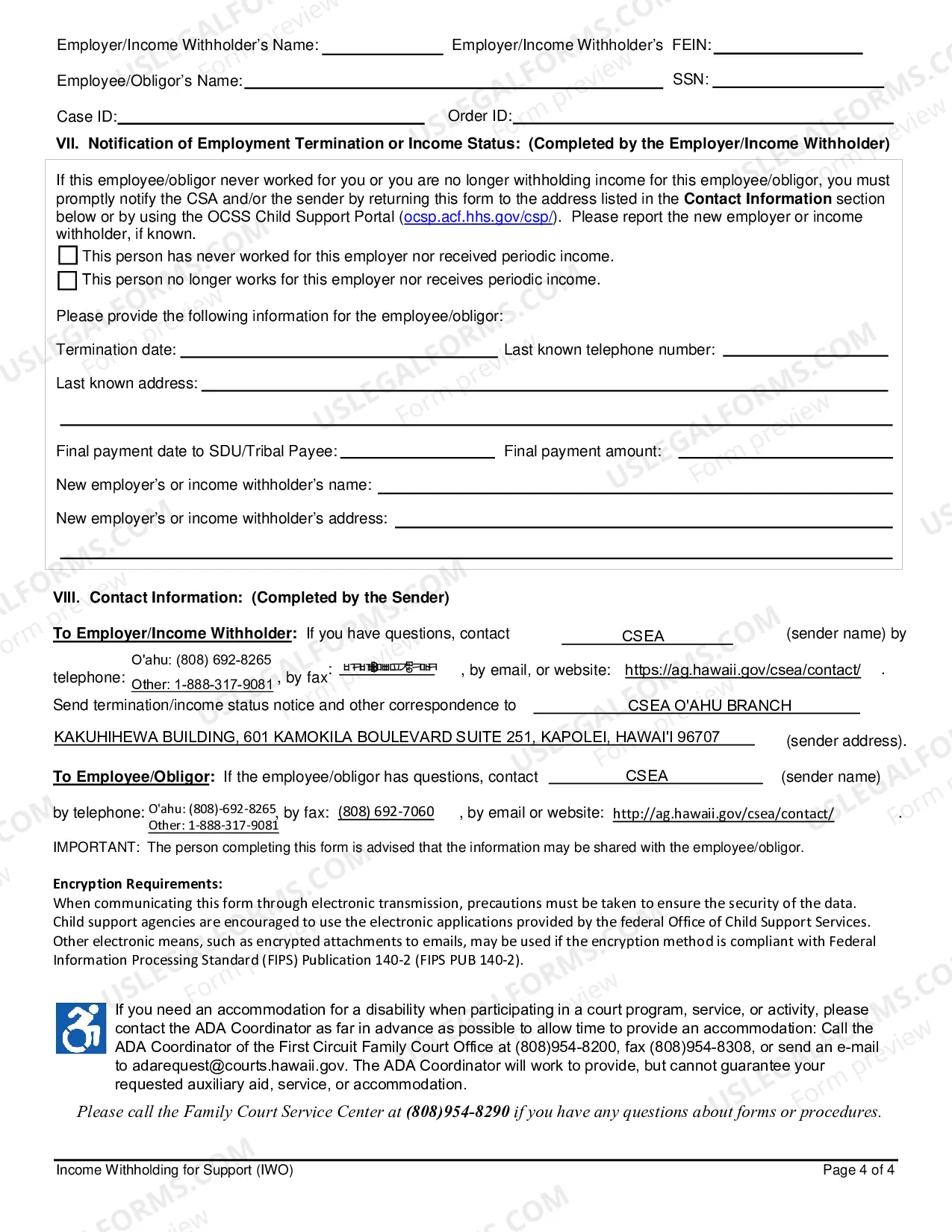 Preview Order/Notice To Withhold Income for Support - Form Only