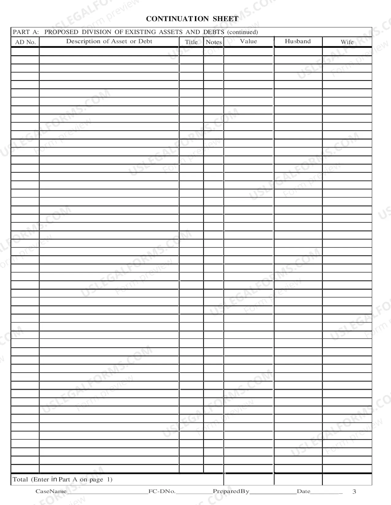 Preview Property Division Chart Instructions