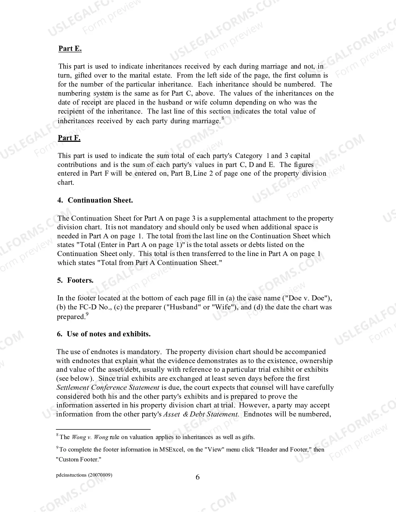 Preview Property Division Chart Instructions