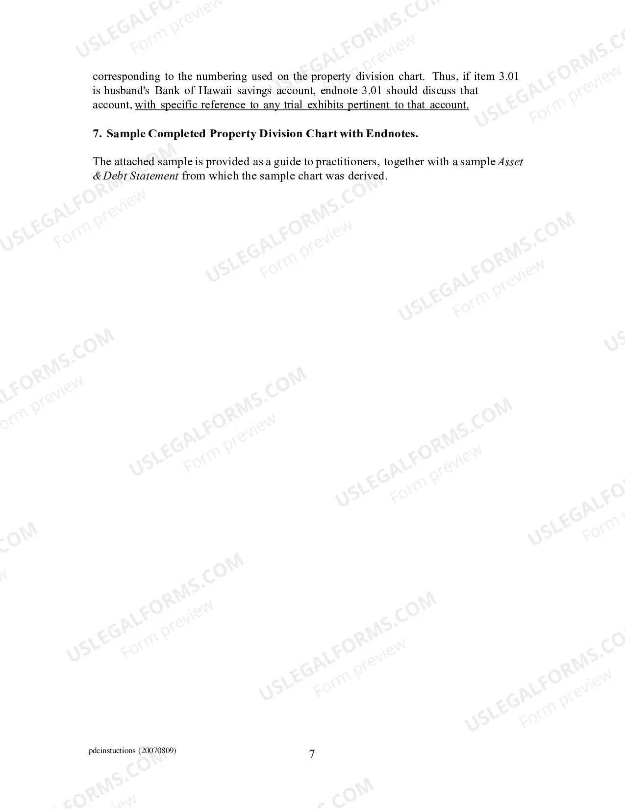Preview Property Division Chart Instructions