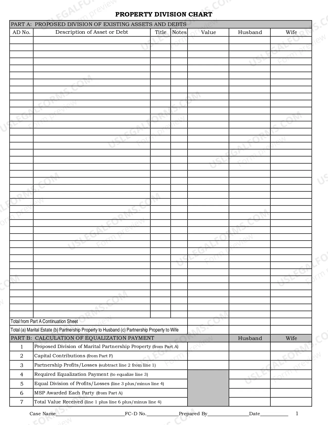 Preview Property Division Chart Instructions